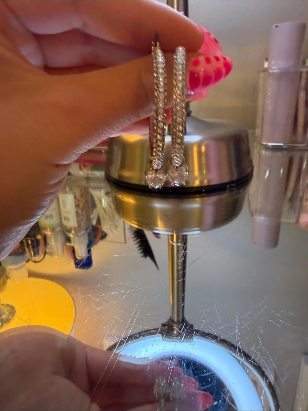Juicy Couture Silver-Tone Pave Hoop Earrings with Clear Crystal Charms